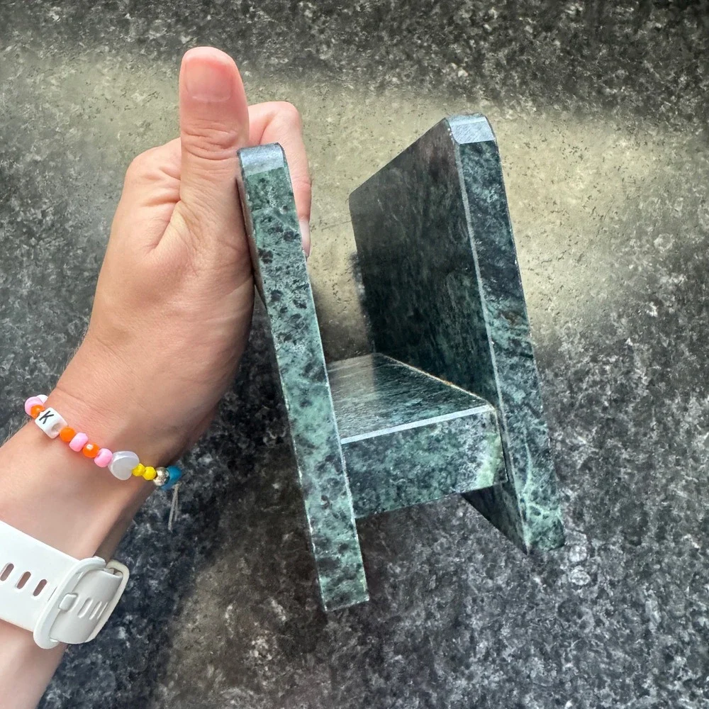 Vintage Green Marble Napkin Holder Solid Stone Letter Organizer Heavy Emerald